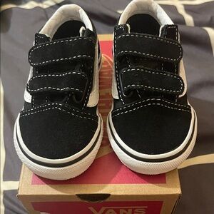 Vans Kids Black and White Velcro Sneakers